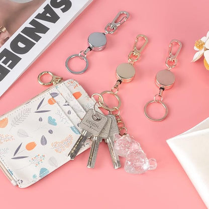 2 Pack Glittery Silver Retractable Badge Reel Keychain, Heavy Duty Retractable Badge Holder for ID Card and Keys