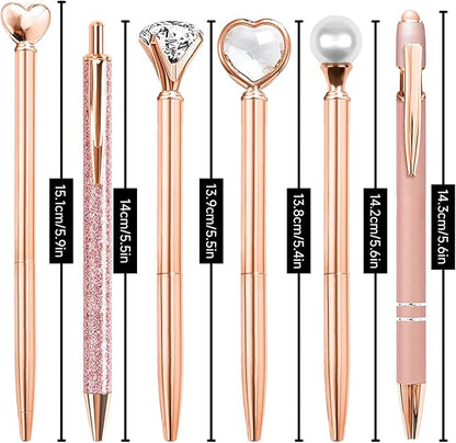 Cute Pens for Women, 6 Pcs Rose Gold Pens Metal Ballpoint Pens Bulk, 1.0mm Medium Point Black Ink Pens, Office and School Supplies Cool Fun Pens Gifts for Women Teacher Nurse (Rose Gold)