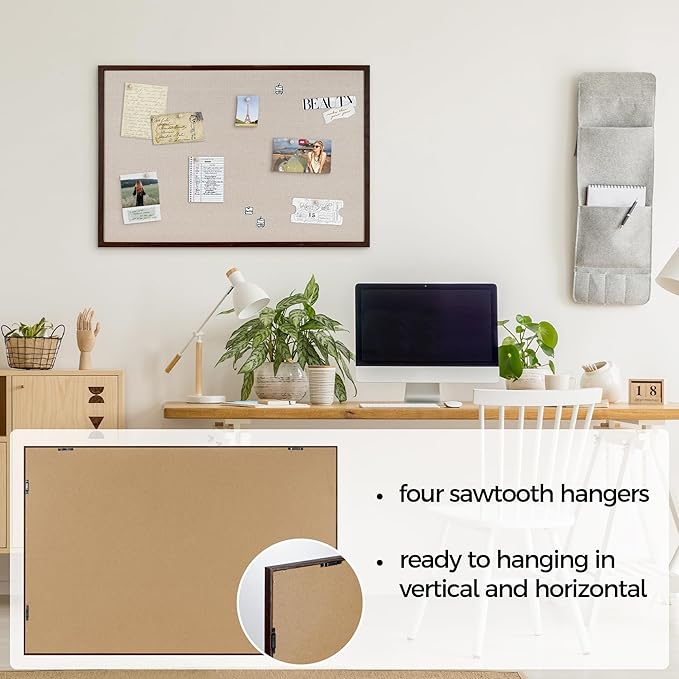 Fun Memories Cork Board Bulletin Board for Office, 24" x 36" Oak Wooden Framed Corkboard, Wall Mounted Notice Pin Board for School Home & Office, Dark Walnut