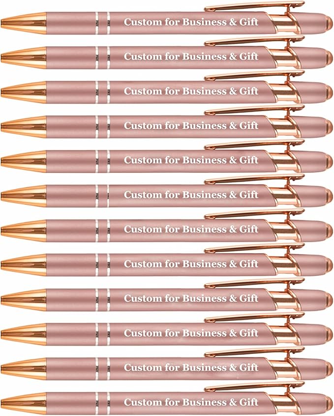 Up to 480 Pcs Personalized Pens in Bulk, Custom Metallic Printed Name Pens with Black Ink, Customized Pens Bulk with Stylus-Great Gift Ideas(Rose Gold Barrel)