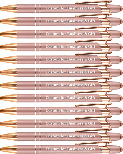 Up to 480 Pcs Personalized Pens in Bulk, Custom Metallic Printed Name Pens with Black Ink, Customized Pens Bulk with Stylus-Great Gift Ideas(Rose Gold Barrel)