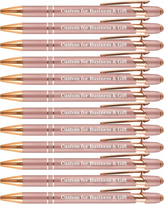 Up to 480 Pcs Personalized Pens in Bulk, Custom Metallic Printed Name Pens with Black Ink, Customized Pens Bulk with Stylus-Great Gift Ideas(Rose Gold Barrel)