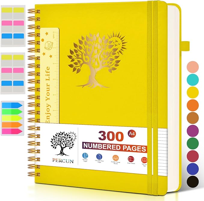 Large Spiral Notebook Journal for Women Men - 300 Numbered Lined Pages, College Ruled, A4 Hardcover Spiral Bound Notebook for School, Work, Note Taking, Writing, Leather Spiral Journal 8.5"x11"