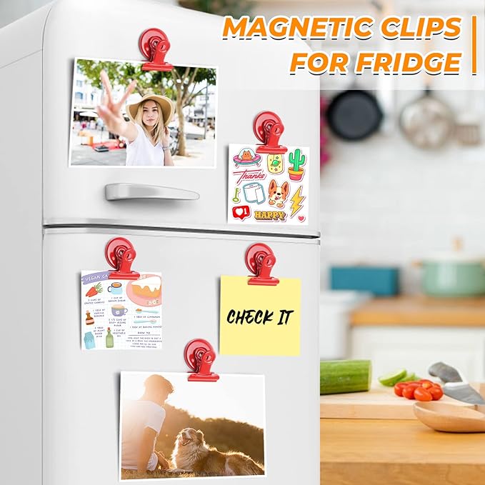 20 Pack Magnetic Clips Fridge Magnet, Refrigerator Magnets, Strong Magnets with Clips for Whiteboard, Home Office, Cruise (Light Red)