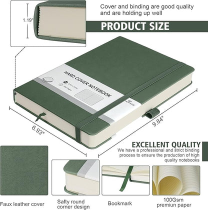 Lined Journal Notebook, 360 Numbered Pages(With page number), Thick Journal for Writing B5 College Ruled Notebook, 100gsm Lined Paper, Leather Hardcover, 9.8'' X 6.9''-Morandi Green