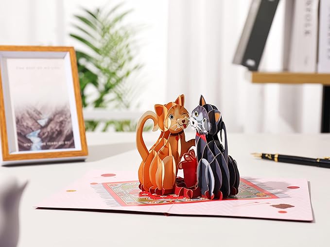 Liif Love Cats Valentines Day 3D Greeting Pop UP Card, Happy Cat Birthday Card, Anniversary, Thinking Of You, Just Because, Congratulations, Mother's Day - Kitten, Funny, Cute - For Cat Lover, Wife,