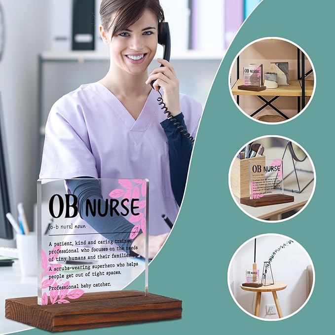 Appreciation Gifts for OB Nurse Clear Desk Decor Sign, Recognition Gifts for Labor & Delivery Nursing Students Graduation Nurses Week, OB Nurse Definition Clinic Nurse's Office Plaque TZD44