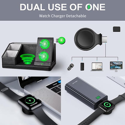 Black Leather Desk Organizer With Charging Station,Office Supplies Desk Accessories,Pen Holder for Desk,Remote Control Holder,Desk Organizer With Phone Charger,Nightstand Desktop Organizer