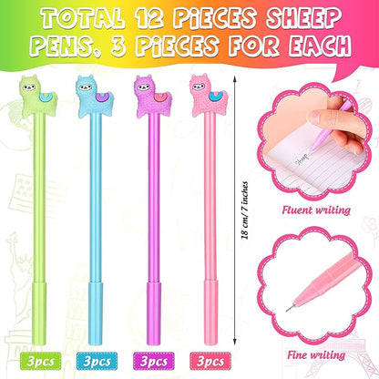 Tenare 20 Pieces Lama Pens Alpaca Gel Ink Pens Kawaii Cute Animal Black 0.5 mm for Kids