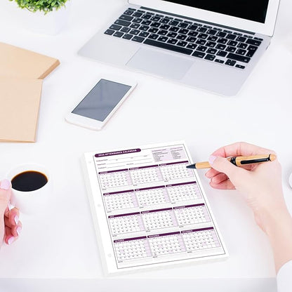 ReliThick 50 PCS 2025 Attendance Calendar Card Stock Paper 2025 Attendance Sheets for 3 Hole Binder Employee Record Folders for Manager, HR, Store Location Managers(Purple)