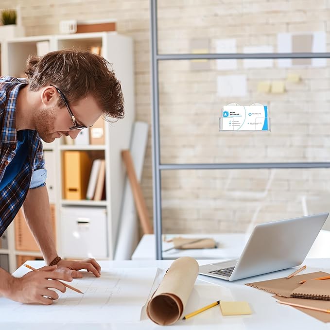 Window Mount Business Card Holder with Suction Cups Acrylic Single Pocket Organizer Clear Card Holder Acrylic Display Storage for Home Office(Simple)