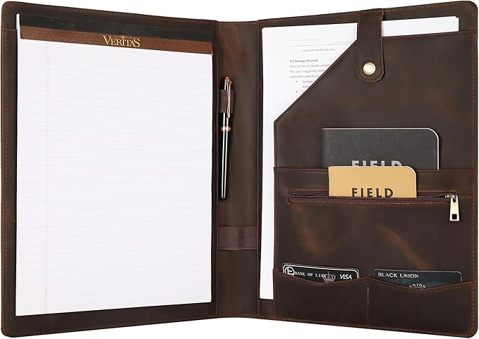 Personalized Leather Portfolio for Lefty, Engraved Leather Notepad Portfolio Binder, Custom Leather Legal Pad Padfolio, Christmas Gift for Him/Her (Notepad, Khaki-Custom)