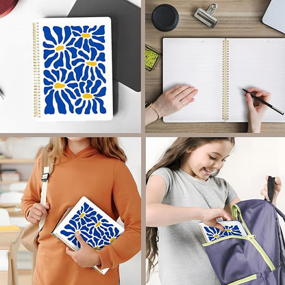 Cute Spiral Notebook journal A4 Aesthetic Pretty Design for Women Girls Kawaii with Pocket, 8.5 x 11 inch, Lined, Blue Flower