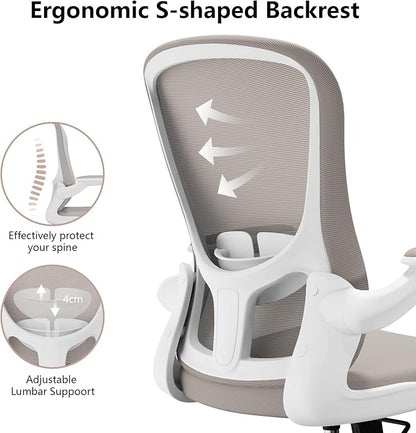 Ergonomic Office Chair, Comfort Swivel Home Office Task Chair, Breathable Mesh Desk Chair, Lumbar Support Computer Chair with Flip-up Arms and Adjustable Height