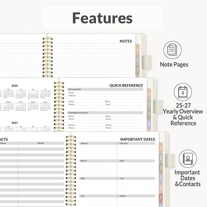 SUNEE 2026 Weekly & Monthly Planner 9"x11.2"- 12 Month (January 2026 - December 2026), Linen Cover, Pocket, Bookmark, Notes, Monthly Tab, Beige