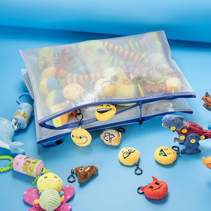 AUSTARK 10 Pcs Zipper File Bags, Waterproof Plastic Mesh Pouch for Office School, Board Game Storage Bags (A3 Size 16.9''x12'', White and Blue)