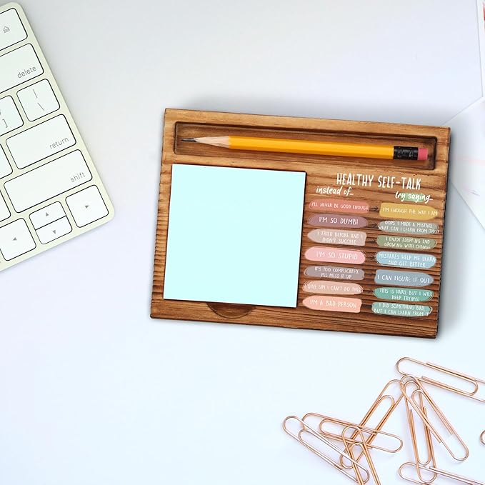 vizuzi Healthy Self-Talk Growth mindset Mental Health Sticky Note Holder, Therapy Office Decor, Gifts for Psychotherapy Therapist Counselor Office Decor CBT Self-Stick Note Pad Holders ZSS35