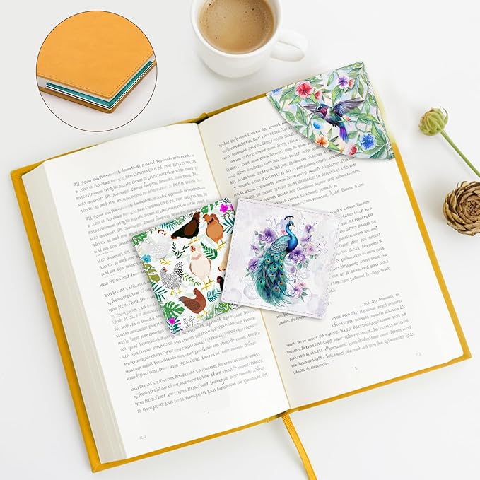 Cute Peacock Hummingbird Chicken Corner Bookmarks, Leather Book Accessories for Book Lovers, 3 Pcs Reading Book Page Markers for Women Men Student Teacher Kids Retirement Birthday Gift