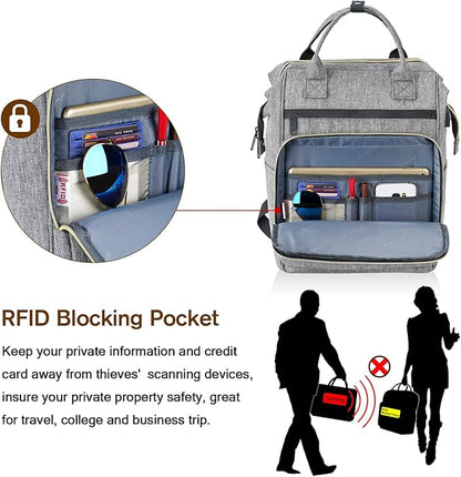 Laptop Backpack for Women and Men 16.5" Waterproof College Bag With USB Port, RFID Pocket, Waterproof, Travel Work Backpack, Anti-theft College Backpack (Grey)
