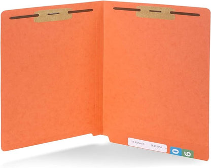 50 Orange End Tab Fastener File Folders - Reinforced Straight Cut Tab - Durable 2 Prongs Designed to Organize Standard Medical Files, Receipts, Office Reports, and More - Letter Size, Orange, 50 Pack