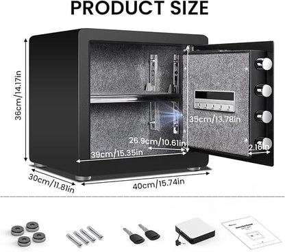 Kavey 1.6 Cub Biometric Safe, Home Safe with Backlit Touch Screen Keyapd and Dual Alarm System, Money Safe with Mute Function and LED Light, Small Safe Box for Home Documents Valuables