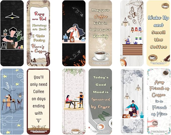Creanoso Funny Barista Quotes Bookmarks (5-Sets X 6 Cards) – Daily Inspirational Card Set – Interesting Book Page Clippers – Great Gifts for Adults and Professionals