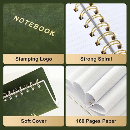 Spiral Notebook College Ruled Soft Cover Suede Aesthetic Note book 160 Pages 8.5" x 6.34" For Work Note taking,Journals For Writing School Office With Double-Sided Pocket,100GSM Thick Paper