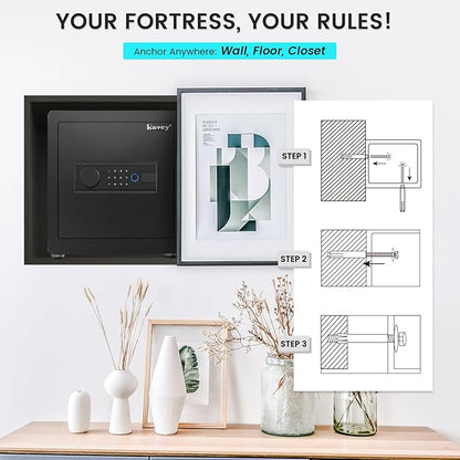 Kavey 1.6 Cub Biometric Safe, Home Safe with Backlit Touch Screen Keyapd and Dual Alarm System, Money Safe with Mute Function and LED Light, Small Safe Box for Home Documents Valuables