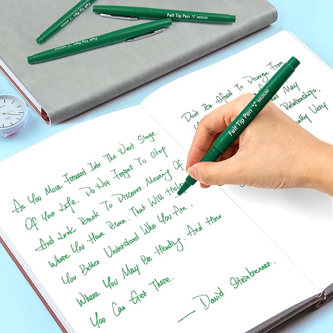 Lelix Felt Tip Pens, 30 Green Pens, 0.7mm Medium Point Felt Pens, Felt Tip Markers Pens for Journaling, Writing, Note Taking, Planner, Perfect for Art Office and School Supplies