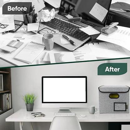 BALEINE File Organizer Box with Lid, Collapsible File Folder Organizer with Plastic Slide, Hanging File Folder Box for Office Document Storage (2 Pack, Grey)