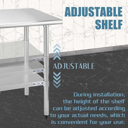 HALLY Stainless Steel Table for Prep & Work 18 x 60 Inches, NSF Commercial Heavy Duty Table with Undershelf and Galvanized Legs for Restaurant, Home and Hotel