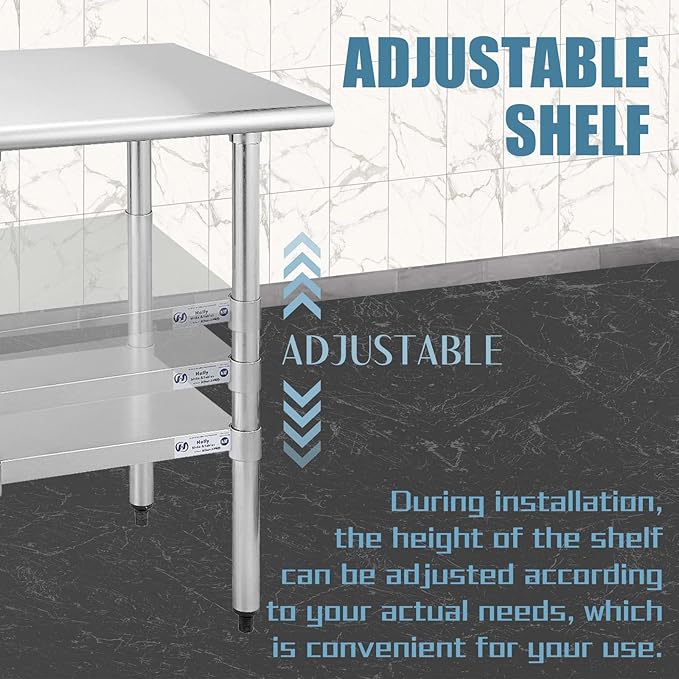 Hally Stainless Steel Table for Prep & Work 14 x 24 Inches, NSF Commercial Heavy Duty Table with Undershelf and Galvanized Legs for Restaurant, Home and Hotel