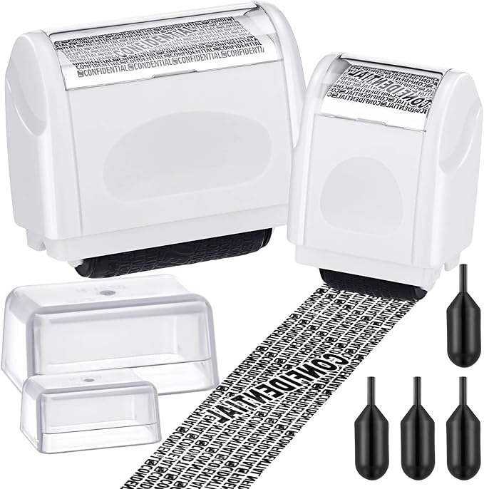 Nezyo 2 Pack Identity Protection Roller Stamp Identity Theft Stamp Confidential Roller Stamp Privacy Stamp Information Blocker Stamp and 4 Pack Refill Ink for ID Account Data Address Security(White)