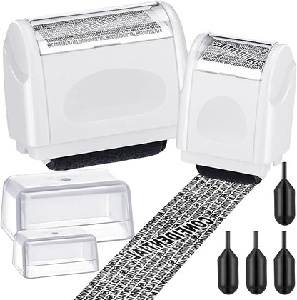 Nezyo 2 Pack Identity Protection Roller Stamp Identity Theft Stamp Confidential Roller Stamp Privacy Stamp Information Blocker Stamp and 4 Pack Refill Ink for ID Account Data Address Security(White)