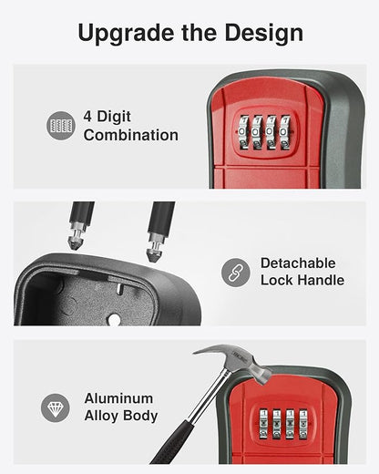 Puroma Key Lock Box, Portable Combination Lockbox Wall-Mounted Key Storage Box for House Keys, Resettable Code Safe Security Lock Box for Home, Office, Apartment Spare Key Storage (1 Pack, Red)