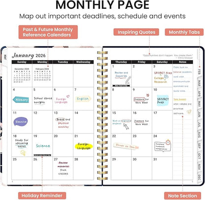 2026 Planner, Aesthetic Weekly and Monthly Planner for Women, Jan 2026 to Dec 2026, Hardcover 2026 Calendar Book with Monthly Tabs, Inner Pocket, Perfect for Office Home School - A4 (8.5" x 11"), Dusky Peony