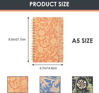 LABUK 3 Pack A5 William Morris Floral Notebooks for Women, 5.7" x 8.5" College Ruled Spiral Journals 160 Pages Hardcover with Back Pocket, Suitable for School, Office, Home and Beyond
