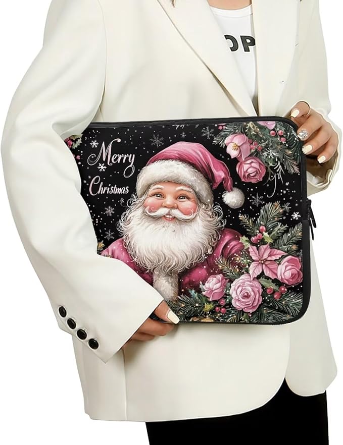 Christmas Laptop Sleeve for Women 13 inch Laptop Protector with Versatile Uses Computer Sleeve Neoprene Lap Top Case for Daily Use School Travel Tablet Bag Santa Claus