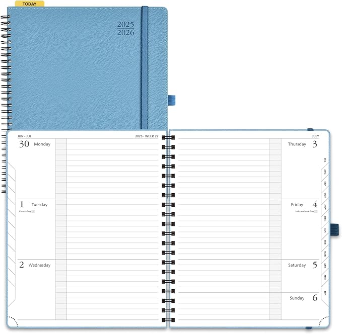 POPRUN Planner 2025-2026, Horizontal Weekly Notebook Jul.25-Jun.26 (Large 8.5''x 10.5''), Academic Calendar Book with Monthly Tabs, Spiral Soft Cover, Inner Pocket, 100 GSM - Aquamarine
