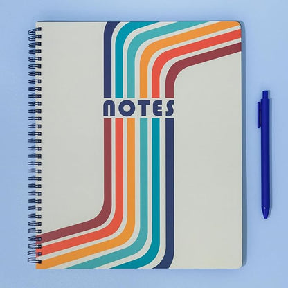 Steel Mill & Co Cute Large Spiral Notebook College Ruled, 11" x 9.5" with Durable Hardcover and 160 Lined Pages (Retro Stripe)