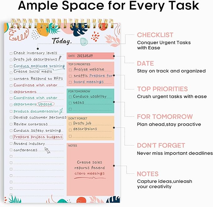 To Do List Pad - To Do List Notebook for Work with 52 Sheets, Undated Daily Planner Perfect for Daily Tasks and Goal Setting, To Do List Notepad Suitable for Office, Home and School-Blossom Grove