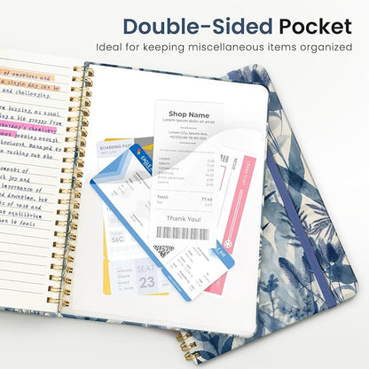 Lined Spiral Journal Notebook for Women, A5 College Ruled Journals for Writing, Hardcover Notebooks for Work, Note taking and Office School Supplies,140 Pages - Blue Leaves