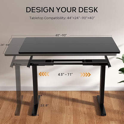 Dual Motor Electric Standing Desk Frame, Height Adjustable Table Legs for Max 90″ x 44″ Desktop with 265 lbs Capacity, Ergonomic Sit Stand Up Desk Base for Home Office, Black Frame Only