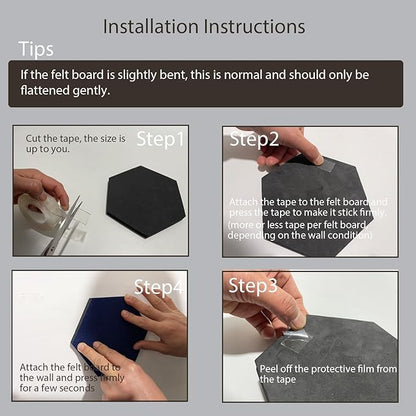 LAJAR 8 Pcs Hexagon Felt Bulletin Board Tiles, Self Adhesive Felt Pin Board Wall Tiles for Photos, Pictures, Memos (Navy Blue)