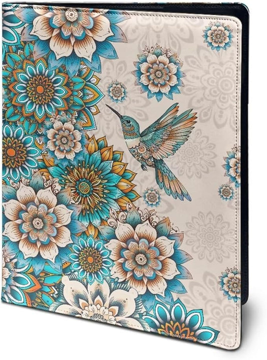 Cozeyat Boho Floral PU Leather Padfolio for Women Hummingbird Conference Folder Portfolio Interview Resume Folder A4/Letter Size