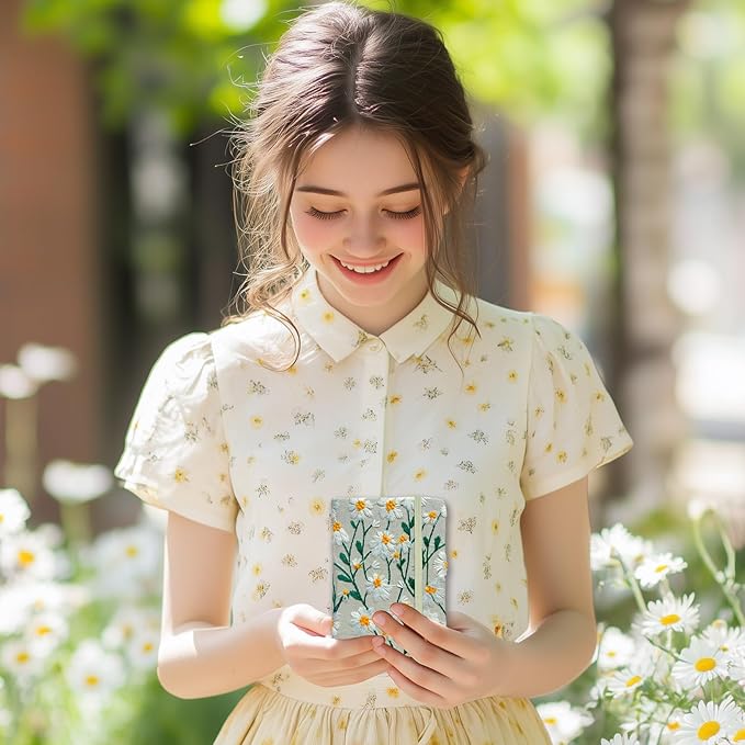 Pocket Journal, Small Notebook, A6 Sketchbook, 4x6, Unlined, Flower Embroidered Notebook, Blank, Hardcover, Lay Flat, Elastic Band, Beautiful Journal, Daisy Gifts for Women, White Daisy