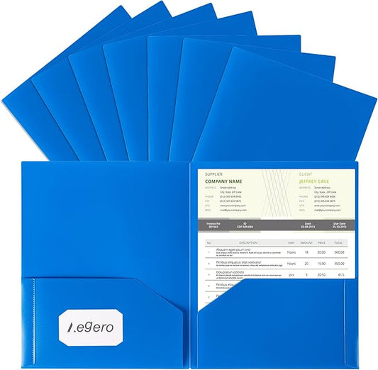Plastic Folders with Pockets (7 Pack, Blue), Durable Heavy Duty File Folders with Business Card Slot, 2-Pocket Folder for Schoolwork & Office,Letter Size