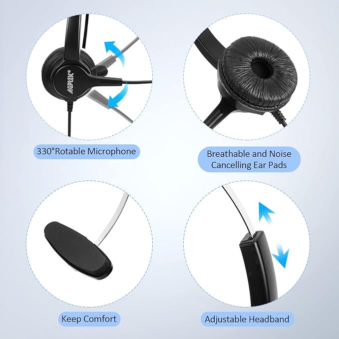 AGPTEK® Hands-Free Call Center Noise Cancelling Corded Monaural Headset USB Headset with Microphone for PC Headphone with Mic Mircrophone - Cord with USB Plug, Volume Control