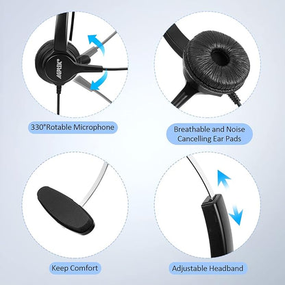 AGPTEK® Hands-Free Call Center Noise Cancelling Corded Monaural Headset USB Headset with Microphone for PC Headphone with Mic Mircrophone - Cord with USB Plug, Volume Control