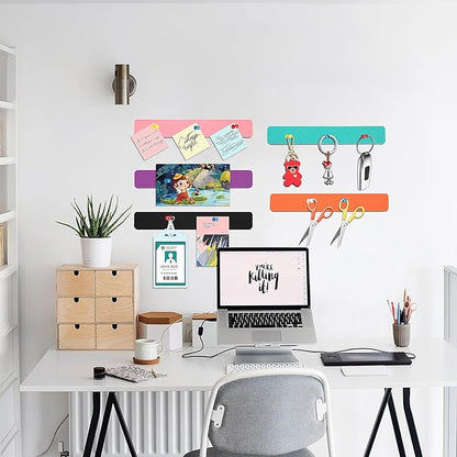 5 Pack Felt Pin Board Bar Strips Bulletin Board for Bedrooms Offices Home Wall Decoration, Notice Board Self Adhesive Cork Board with 35 Push Pins for Paste Notes, Photos, Schedules (Multi-Color)